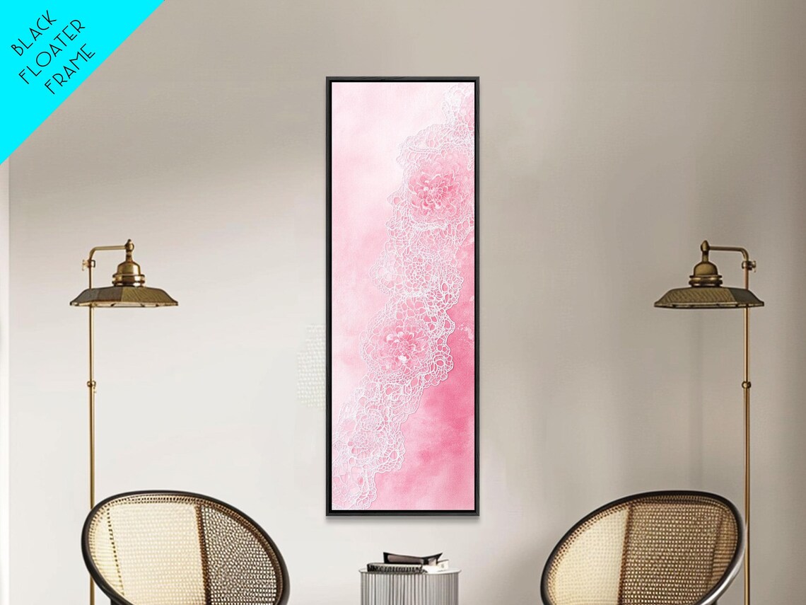 Romantic Pink Lace Pattern Watercolor Abstract Feminine Wall Art - Image 6