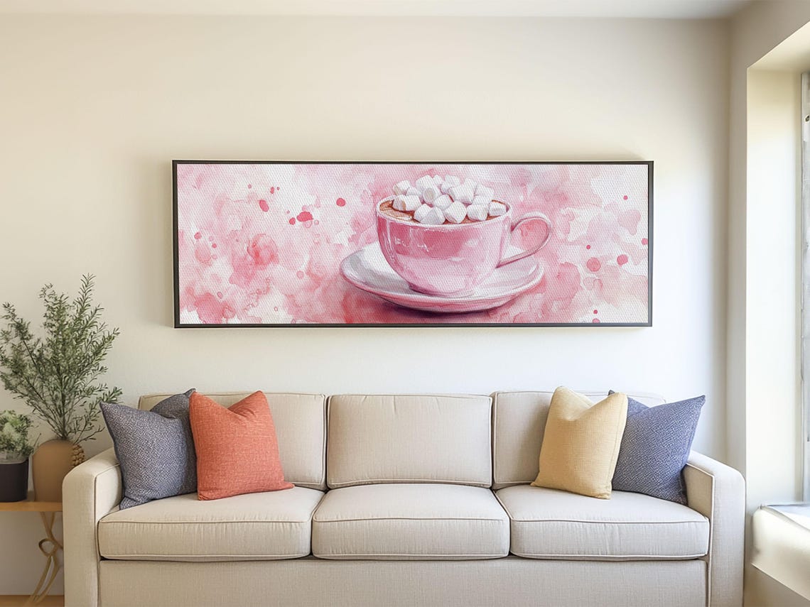 Pink Hot Cocoa Cup Marshmallows Watercolor Cozy Kitchen Poster - Image 4