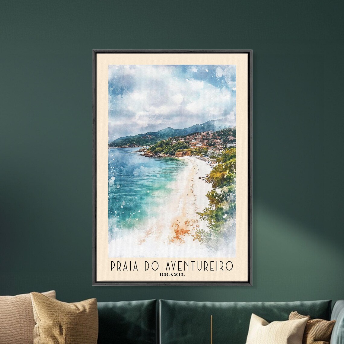 Praia do Aventureiro Brazil Curved Beach Turquoise Sea Green Headland Village Poster - Image 5