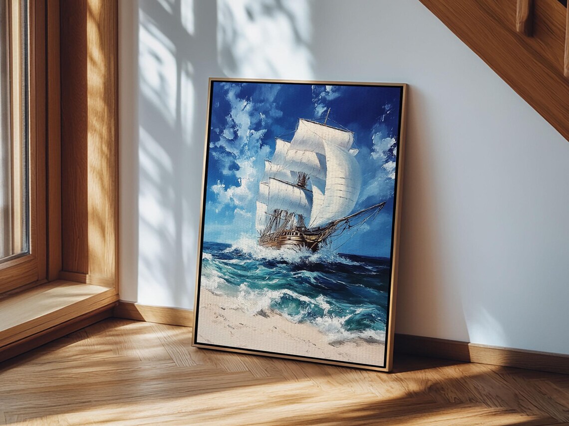 Tall Ship Schooner Sailing Ocean Waves Nautical Adventure Sea Art Poster - Image 4