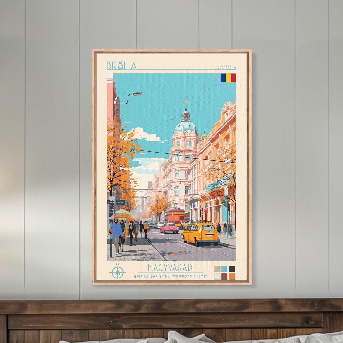 Braila Romania Autumn Street Golden Trees Classic Car Travel Poster - Image 4