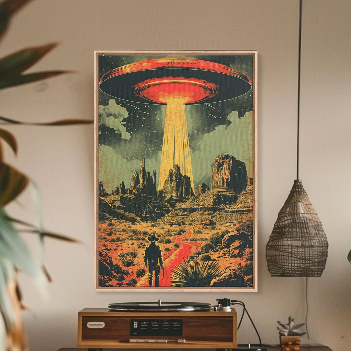 Cosmic Cowboy UFO Saucer Desert Night Retro Sci Fi Western Poster - Image 3