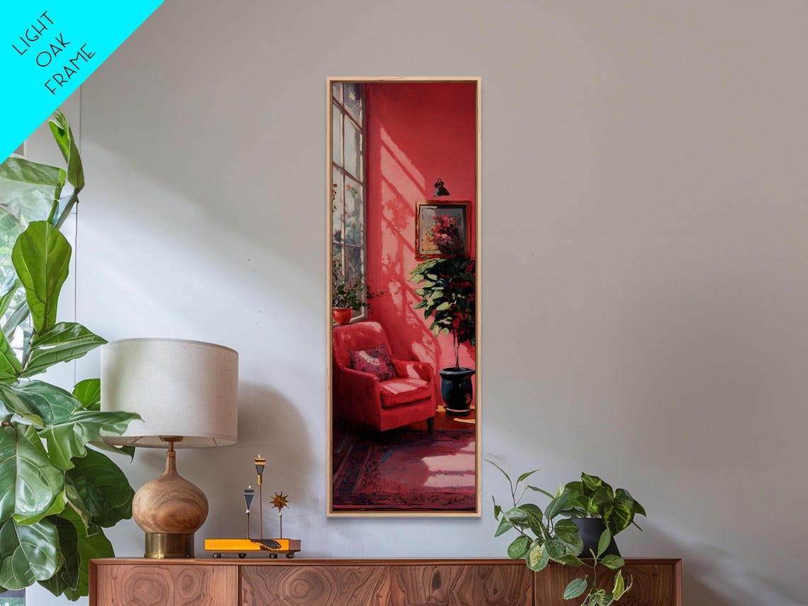 Cozy Pink Reading Nook Interior Painting Cottagecore Art Poster