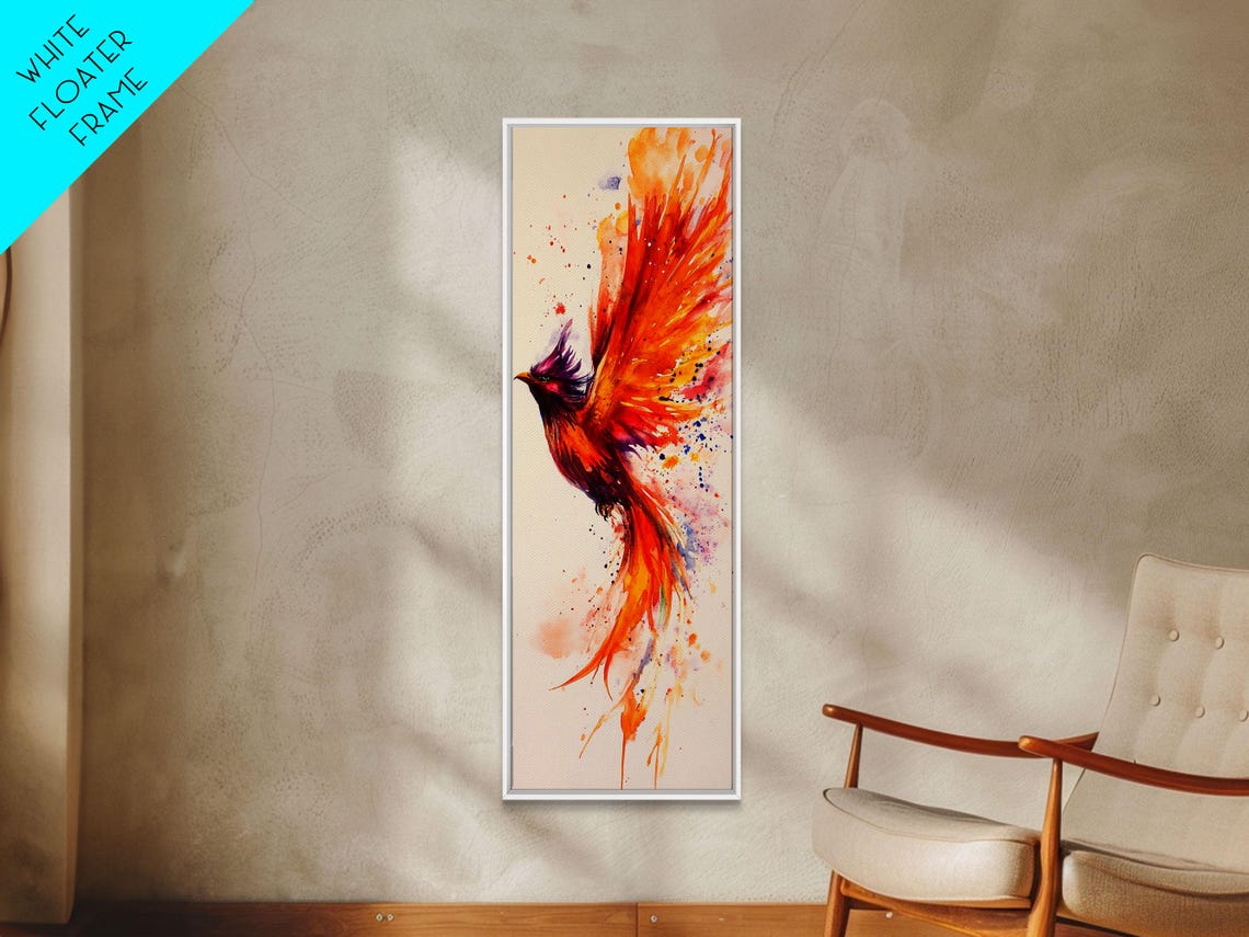 Watercolor Phoenix In Flight Splash Red Orange Flames Wings Art Poster - Image 6