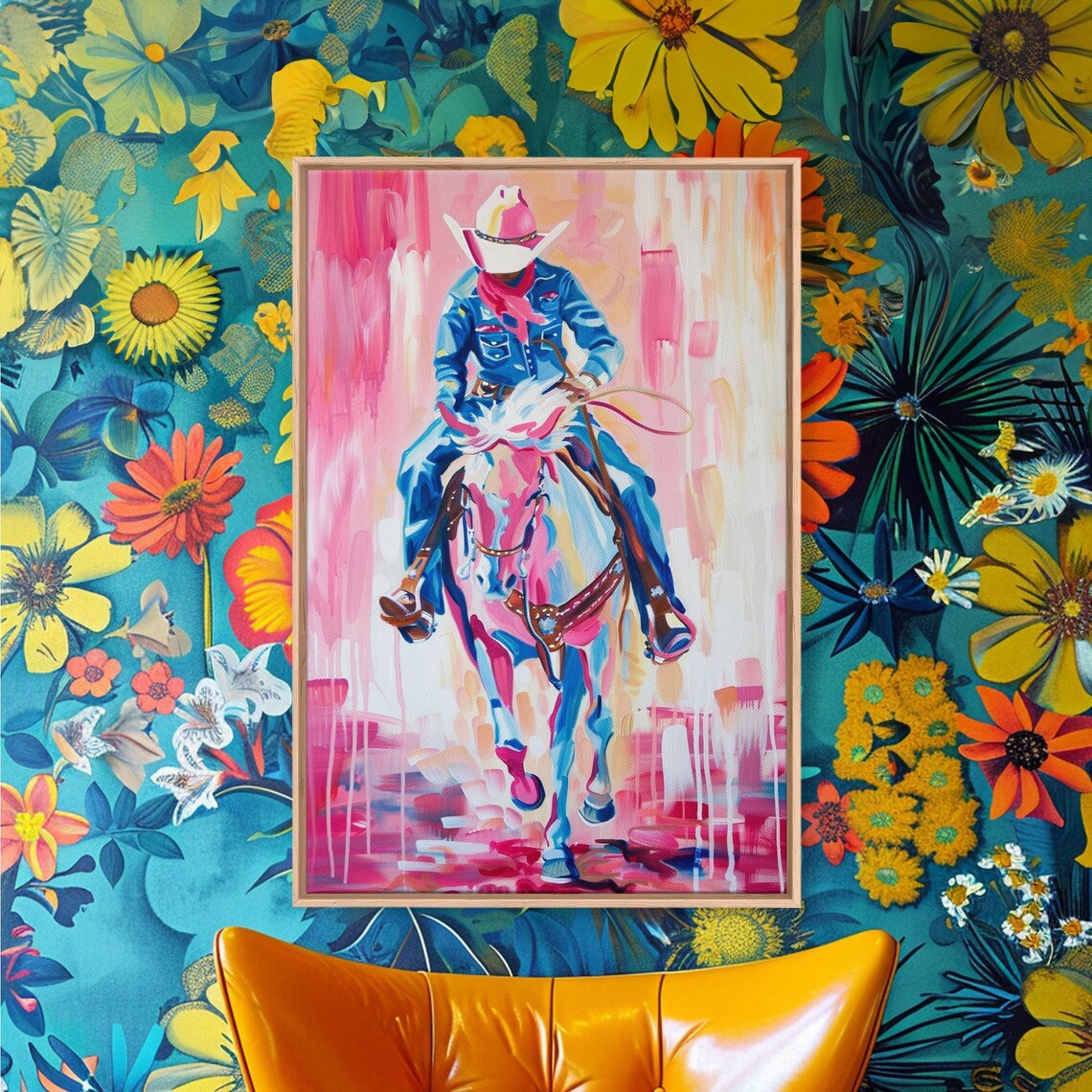 Cowboy Riding Horse Pink Pop Art Colorful Western Rodeo Wall Poster - Image 5