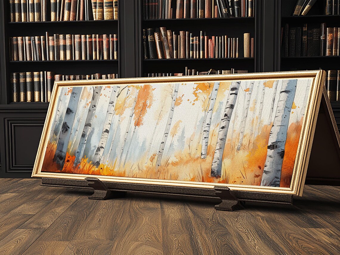 Birch Tree Art Birch Tree Painting Print Panoramic Birch Tree Wall Art Birch Trees Painting Watercolor Forest Art Print Fall Wall Decor - Image 2