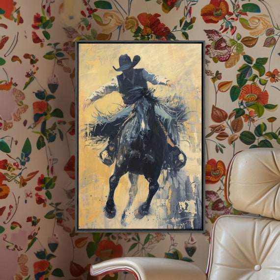 Bold Cowboy In Action Framed Print Captivating Western Decor Stunning Wall Art For Living Room Bedroom