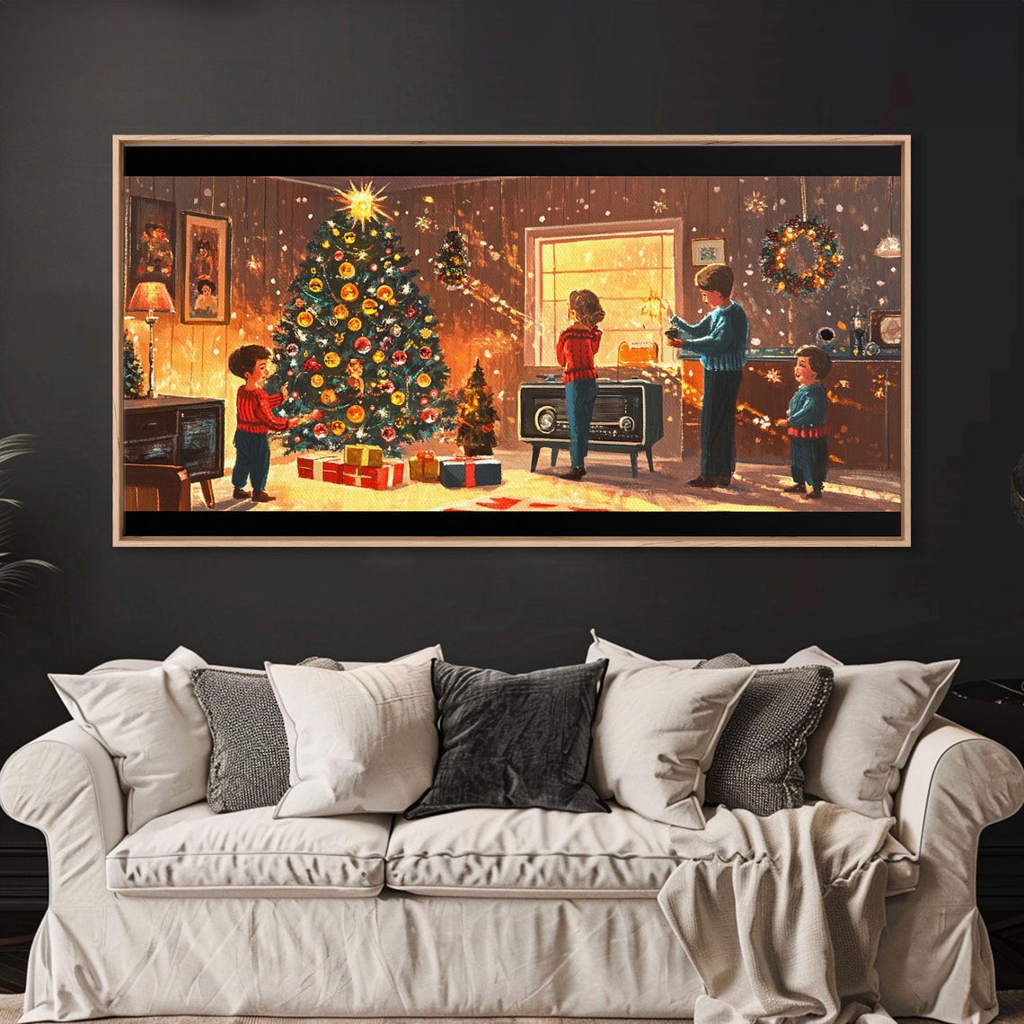 Retro Christmas Morning In A Cozy Family Living Room Art Print - Image 5