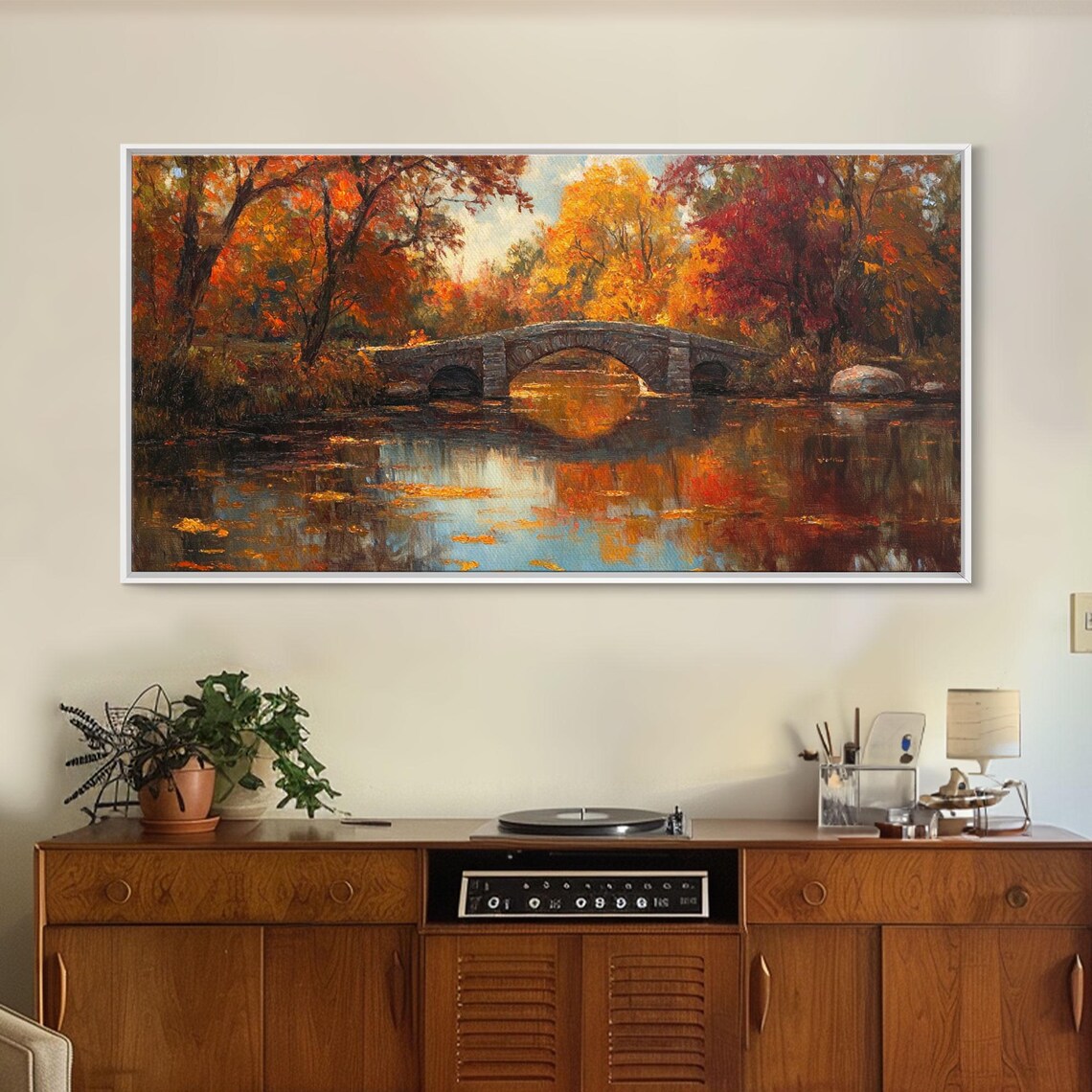 Scenic Autumn Bridge Stone Arch Fall Foliage River Reflection Poster - Image 5