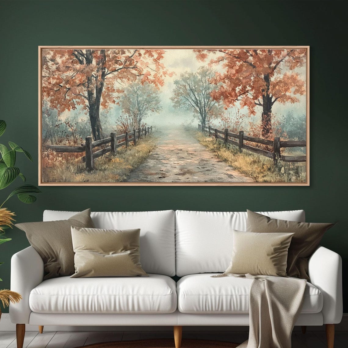 Autumn Path Rustic Fence Trees Misty Fall Landscape Painting Poster - Image 6