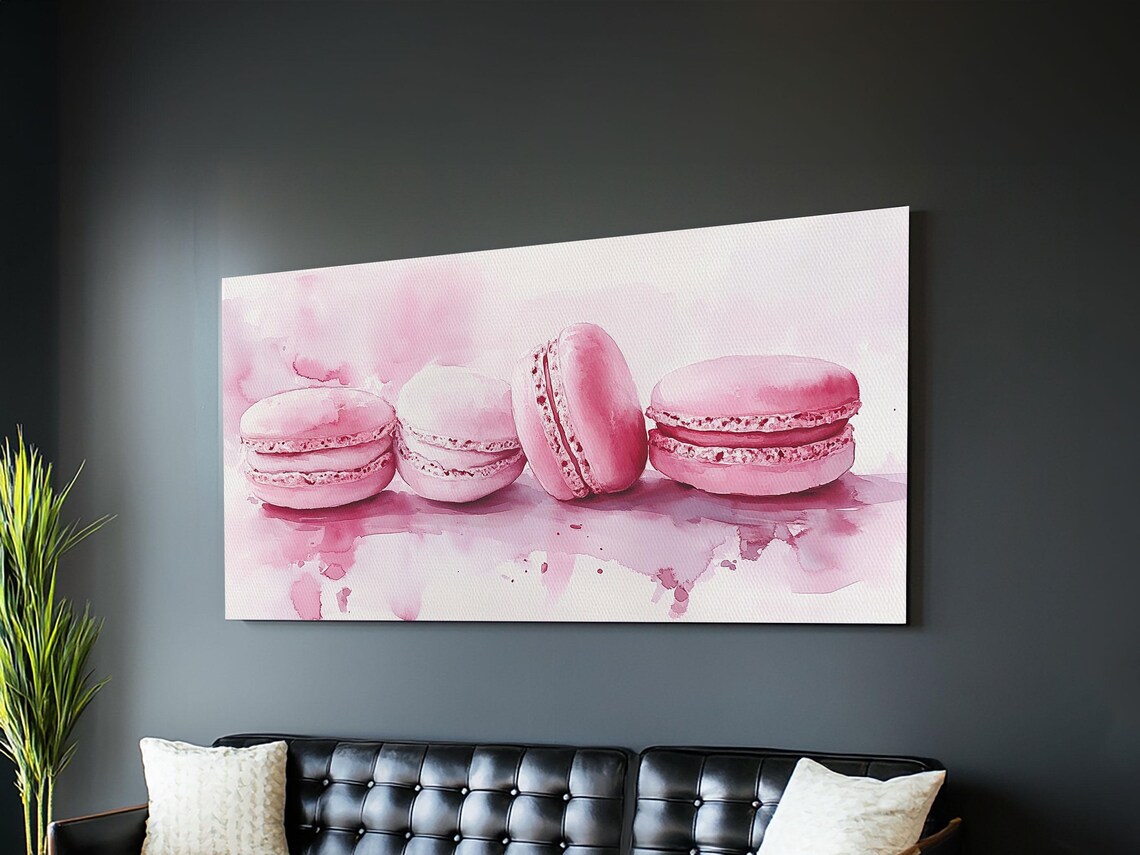 Pink French Macarons Watercolor Painting Sweet Dessert Kitchen Poster - Image 6