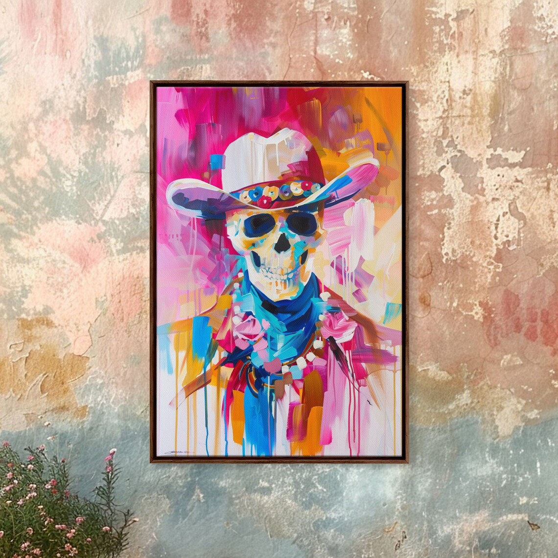 Vibrant Skeleton Cowboy Art Print, Western Decor