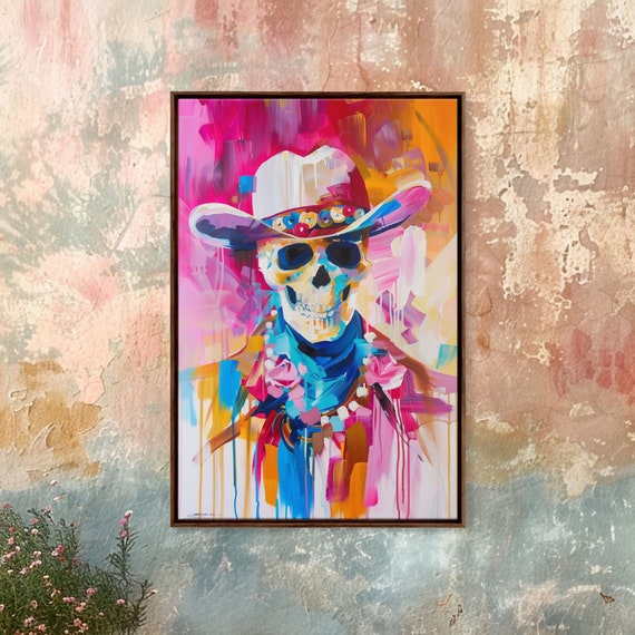 Vibrant Skeleton Cowboy Art Print, Western Decor