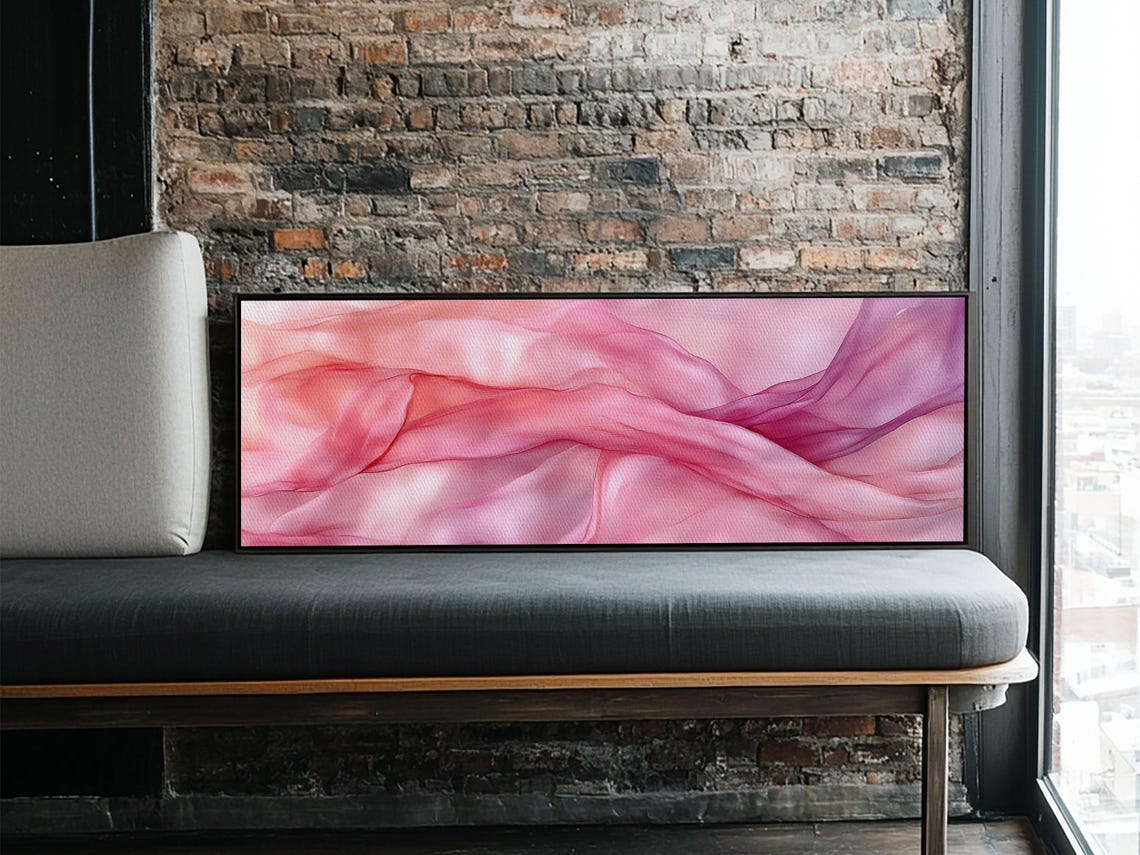 Blush Pink Silk Waves Abstract Panoramic Minimalist Wall Art - Image 6