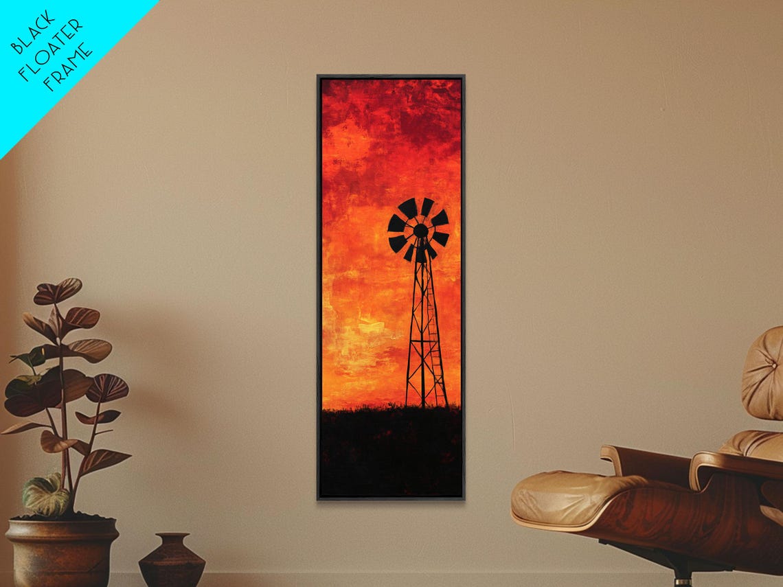 Moody Red Sky Windmill Silhouette Farmhouse Wall Decor Poster - Image 2