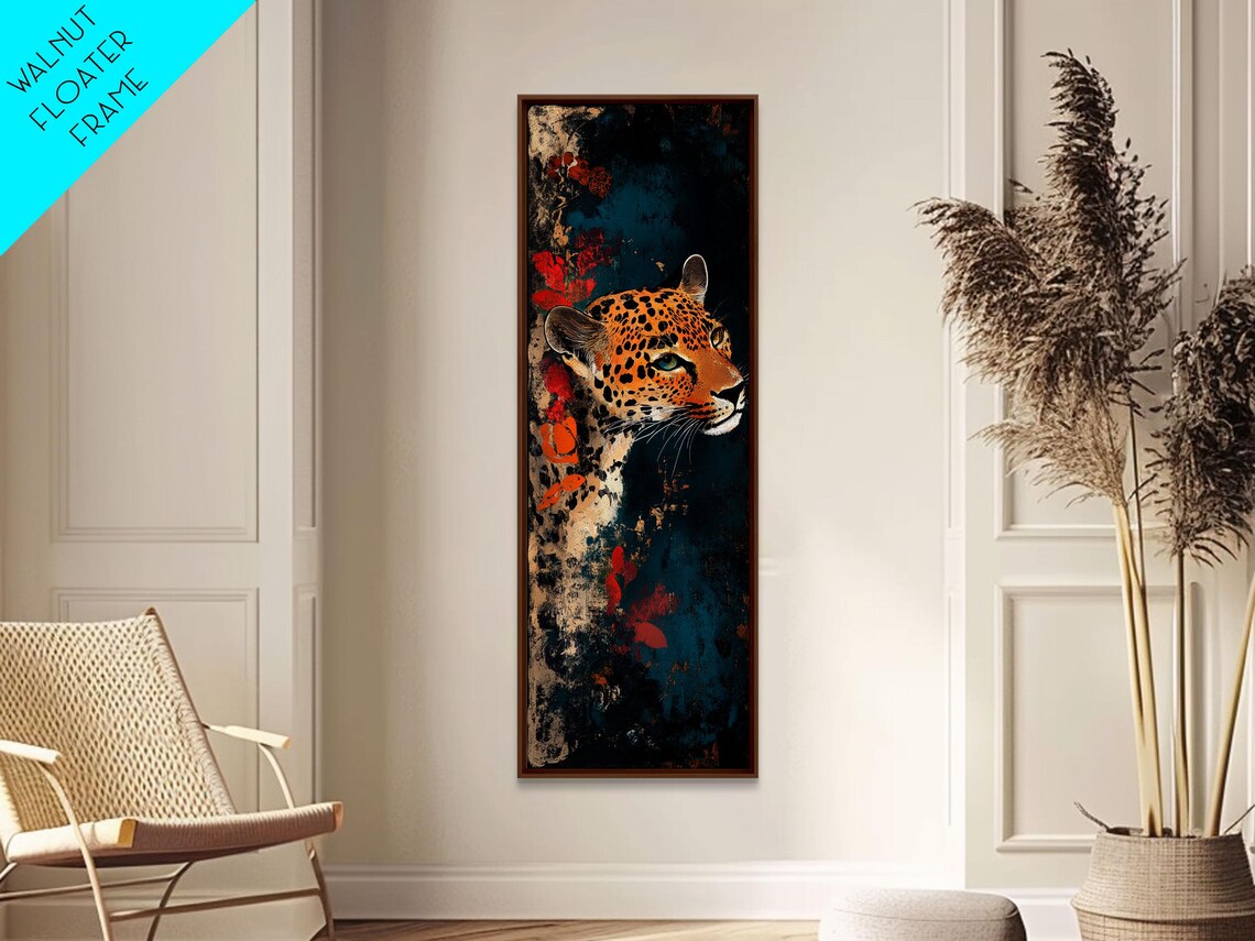 Leopard Portrait Dark Moody Red Accent Elegant Wildlife Art Poster - Image 5