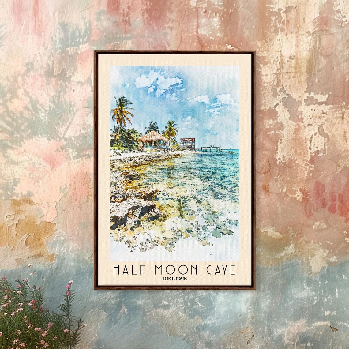 Half Moon Caye Belize Crystal Coral Shallows Pier Watercolor Poster - Image 4