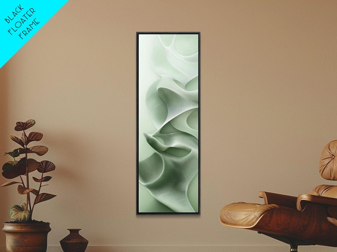 Sage Green Flowing Abstract Ribbed Waves Minimalist Modern Art Poster