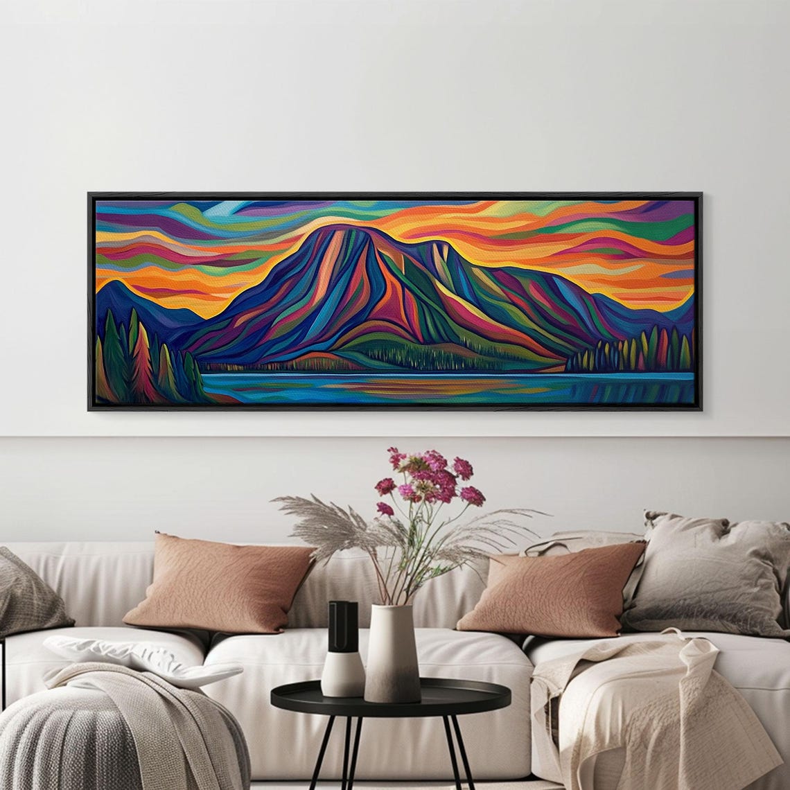 Stained Glass Mountain Sunset Rainbow Colors Vibrant Landscape Art - Image 6