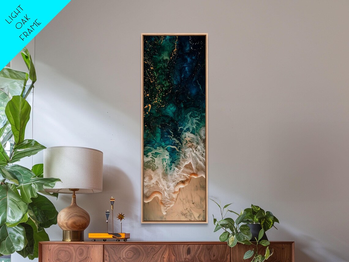 Abstract Aerial Ocean Waves In Deep Teal With White Foam Coastal Art Poster - Image 2
