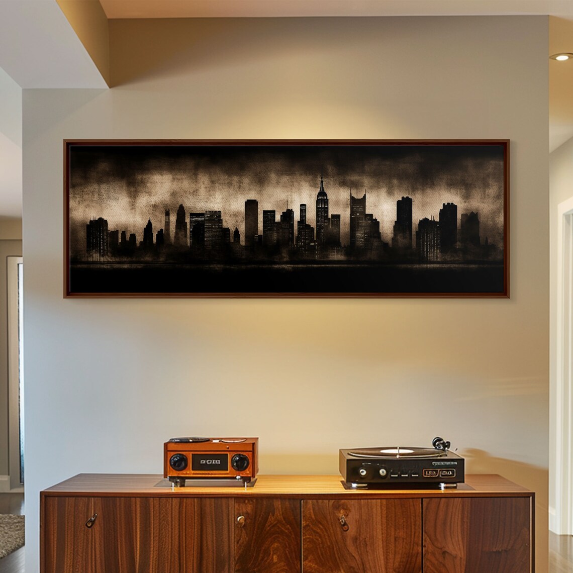 Dark Grunge City Skyline Silhouette Smoky Night Urban Wall Art Poster - Image 4