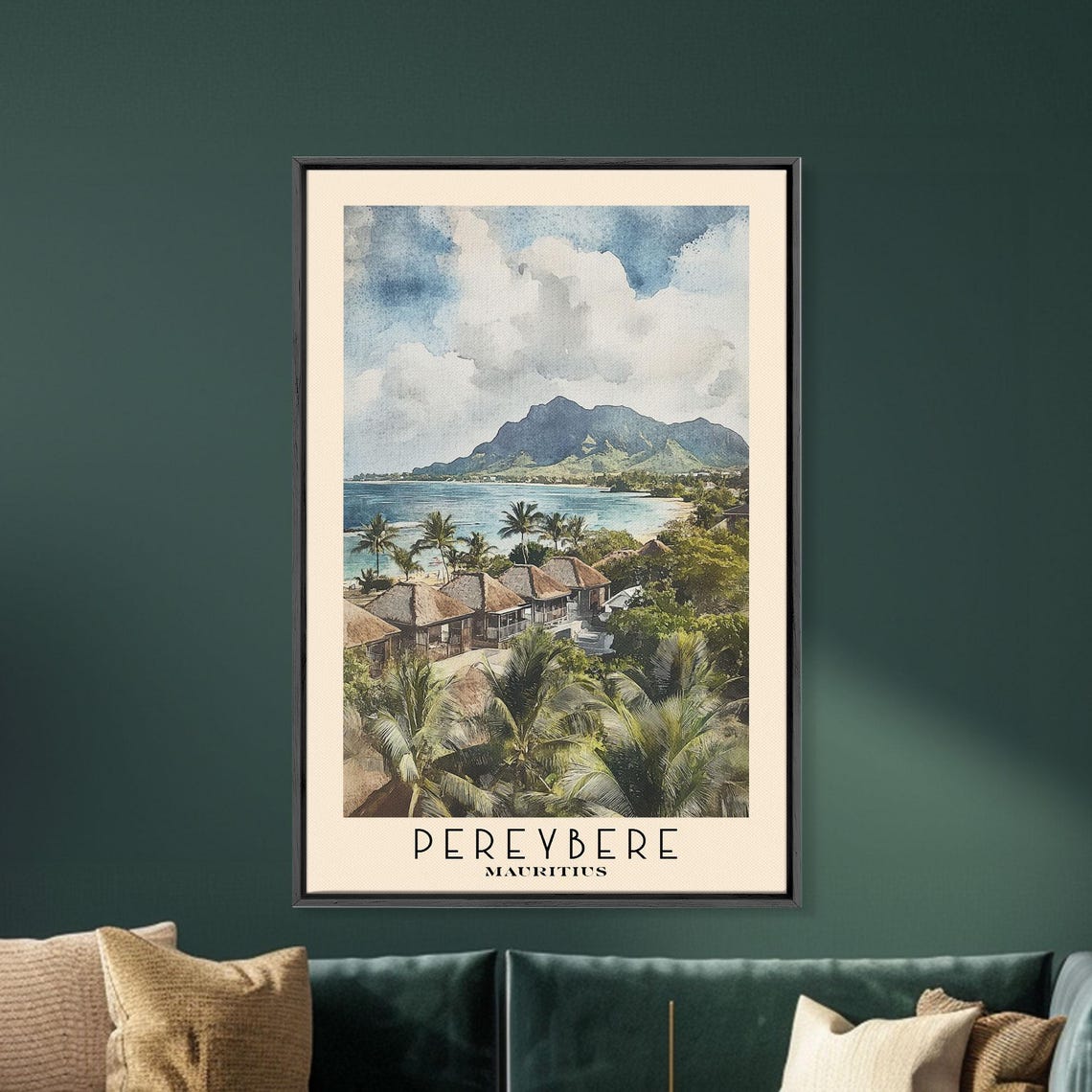 Pereybere Mauritius Palm Village Mountain Turquoise Bay View Poster - Image 5