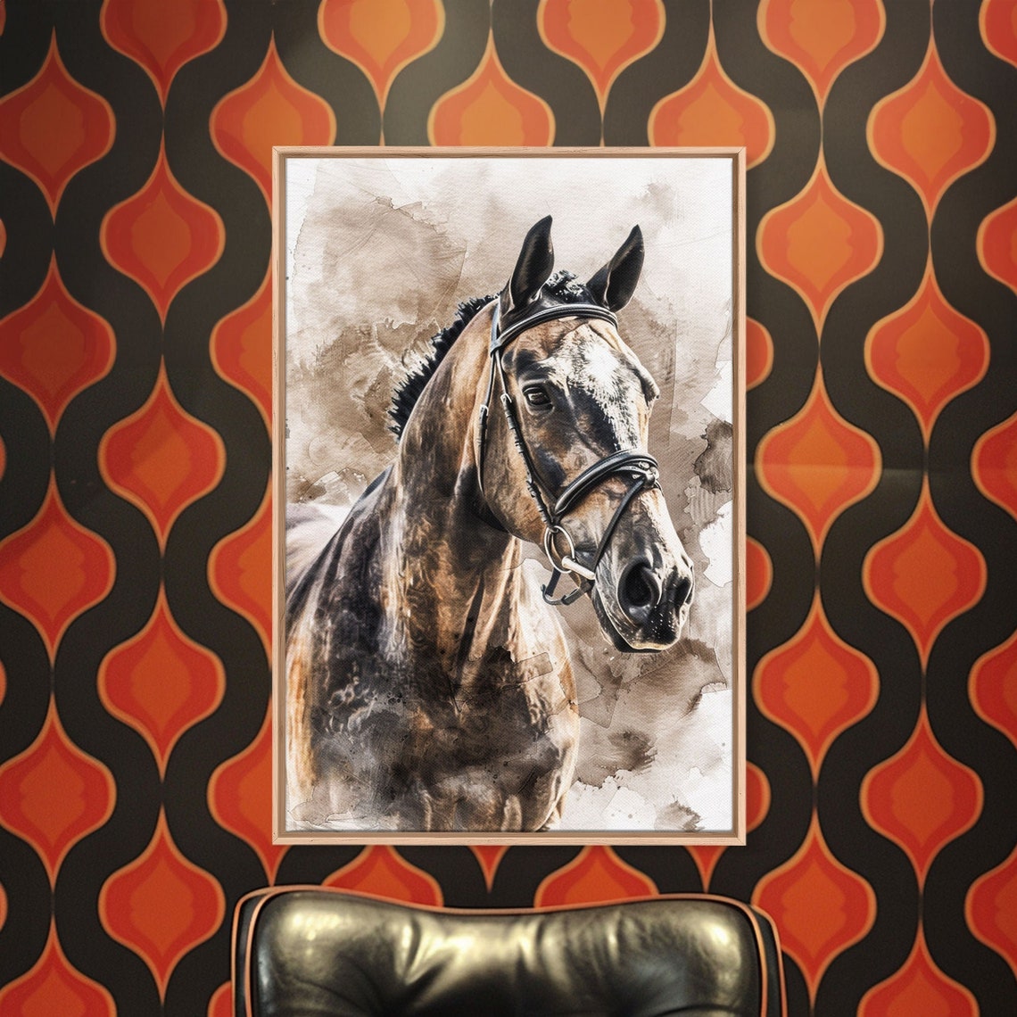 Majestic Brown Horse Head Watercolor Bridle Sepia Equestrian Poster - Image 4