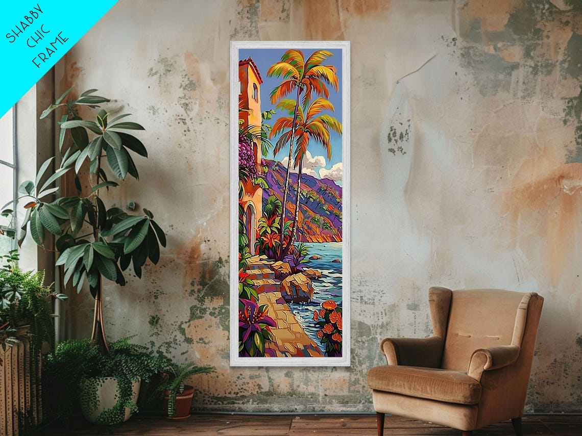 Mediterranean Coast Palm Trees And Villa Impasto Beach View Poster - Image 3