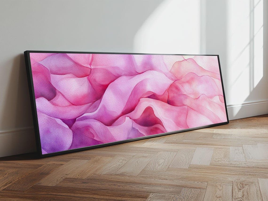 Pink Silk Waves Abstract Watercolor Flowing Feminine Wall Art - Image 4