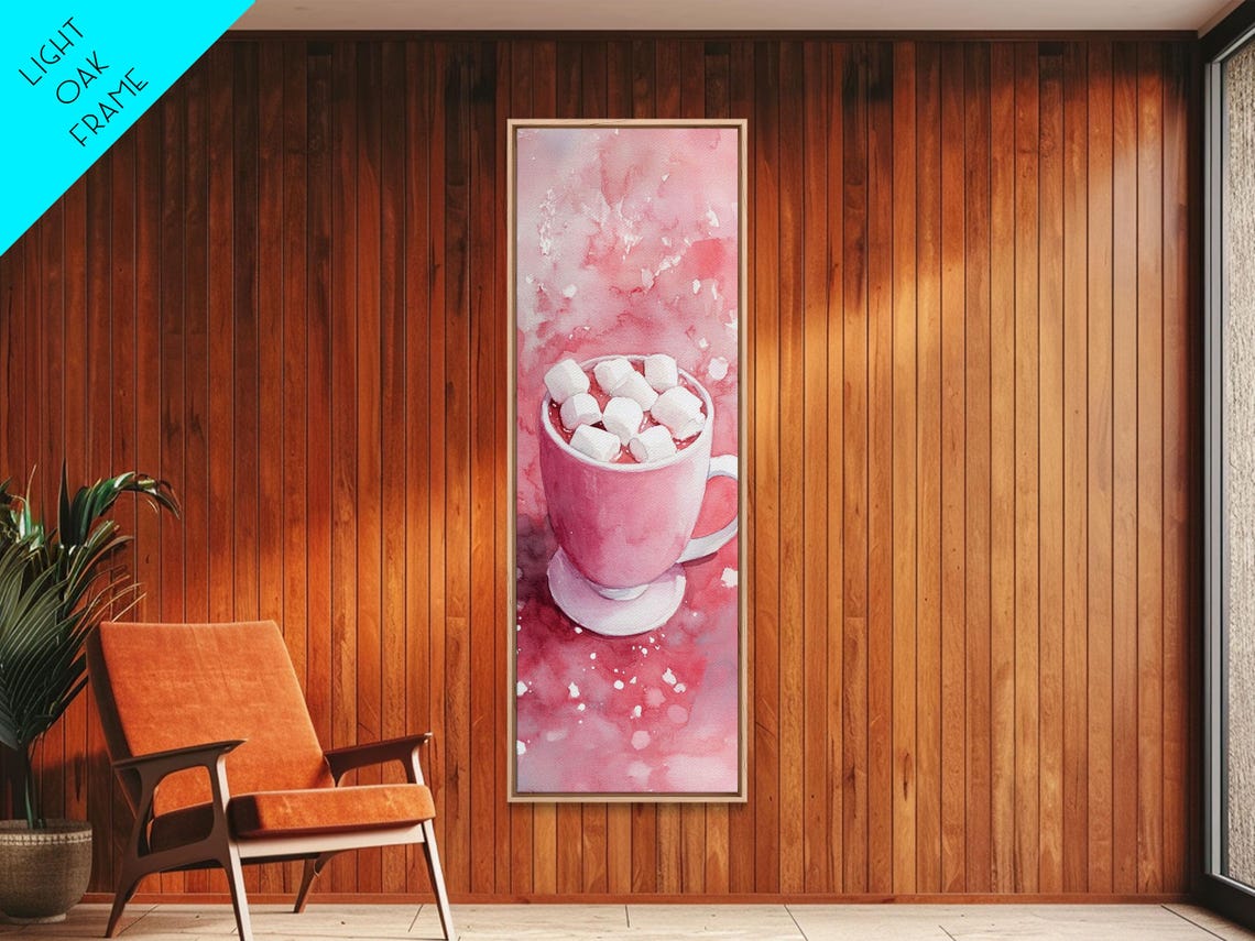 Pink Hot Cocoa Mug With Marshmallows Watercolor Cozy Winter Wall Art - Image 2