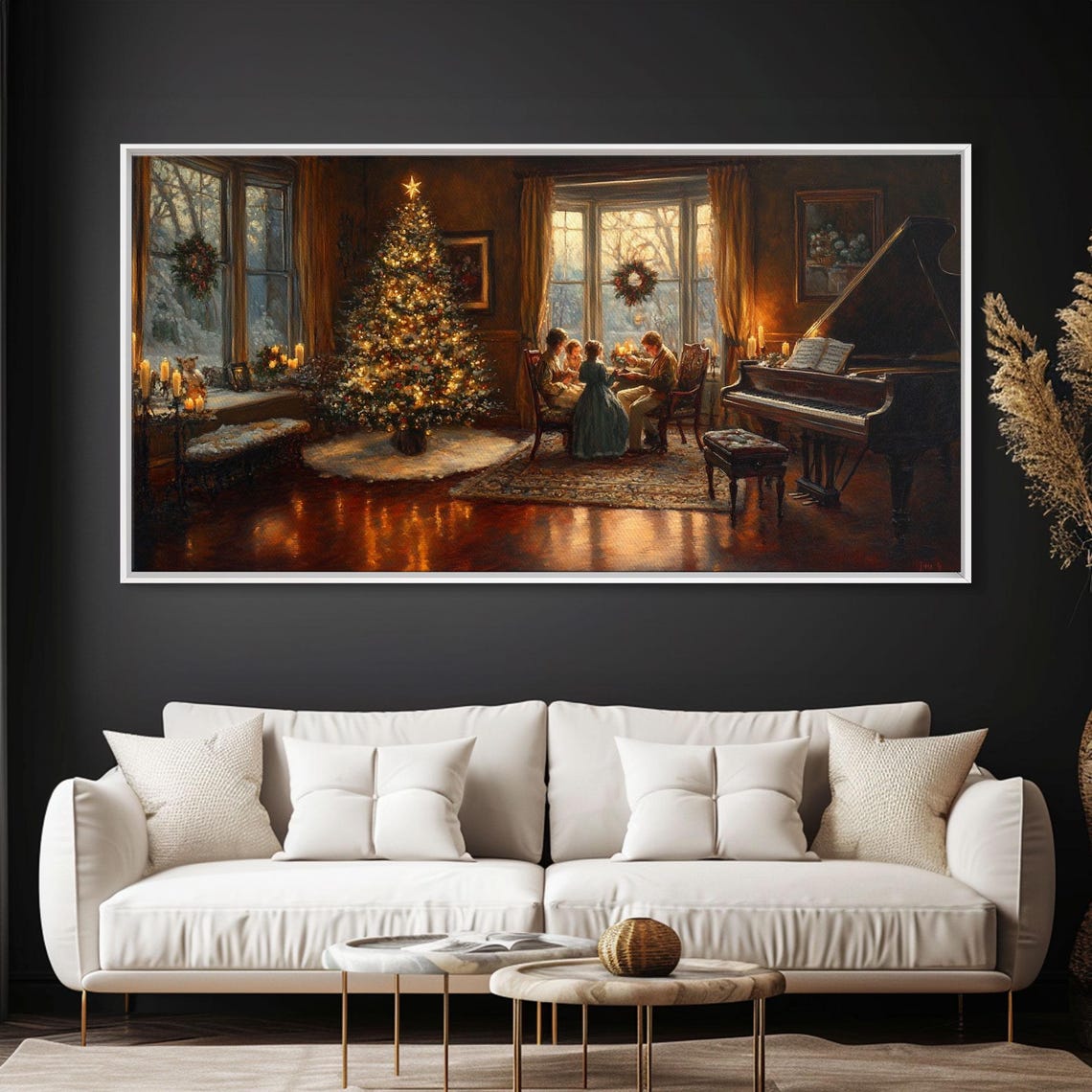 Victorian Christmas Family By The Tree Fireplace Glow Wall Art Print - Image 5