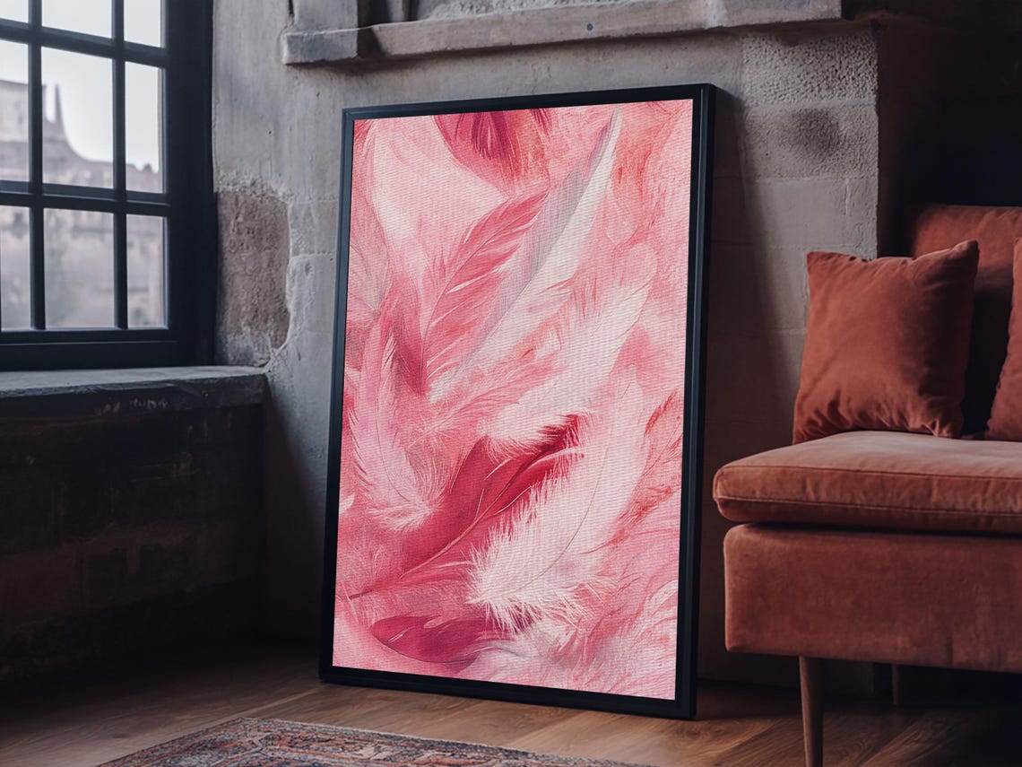 Soft Pink Feathers Watercolor Delicate Botanical Boho Wall Art Print - Image 2