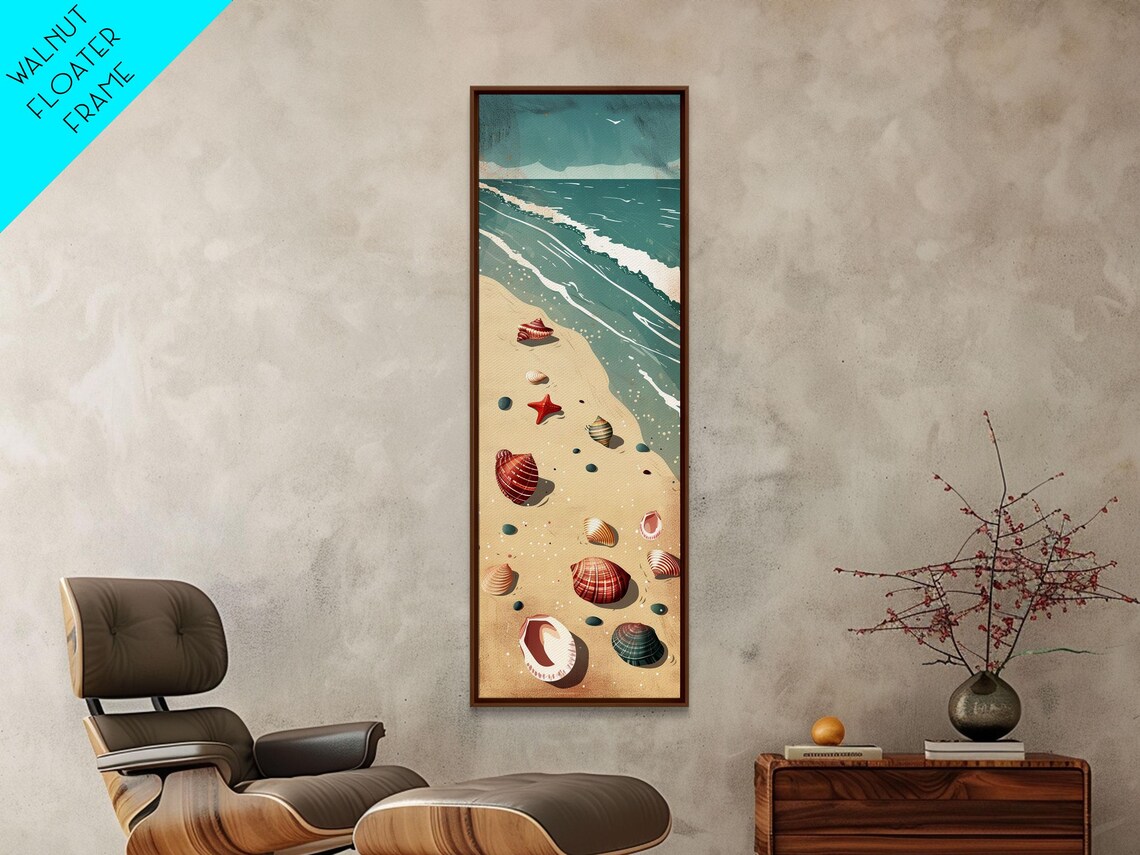 Serene Beach Scene Seashells Starfish Shore Waves Vintage Coastal Wall Art - Image 4