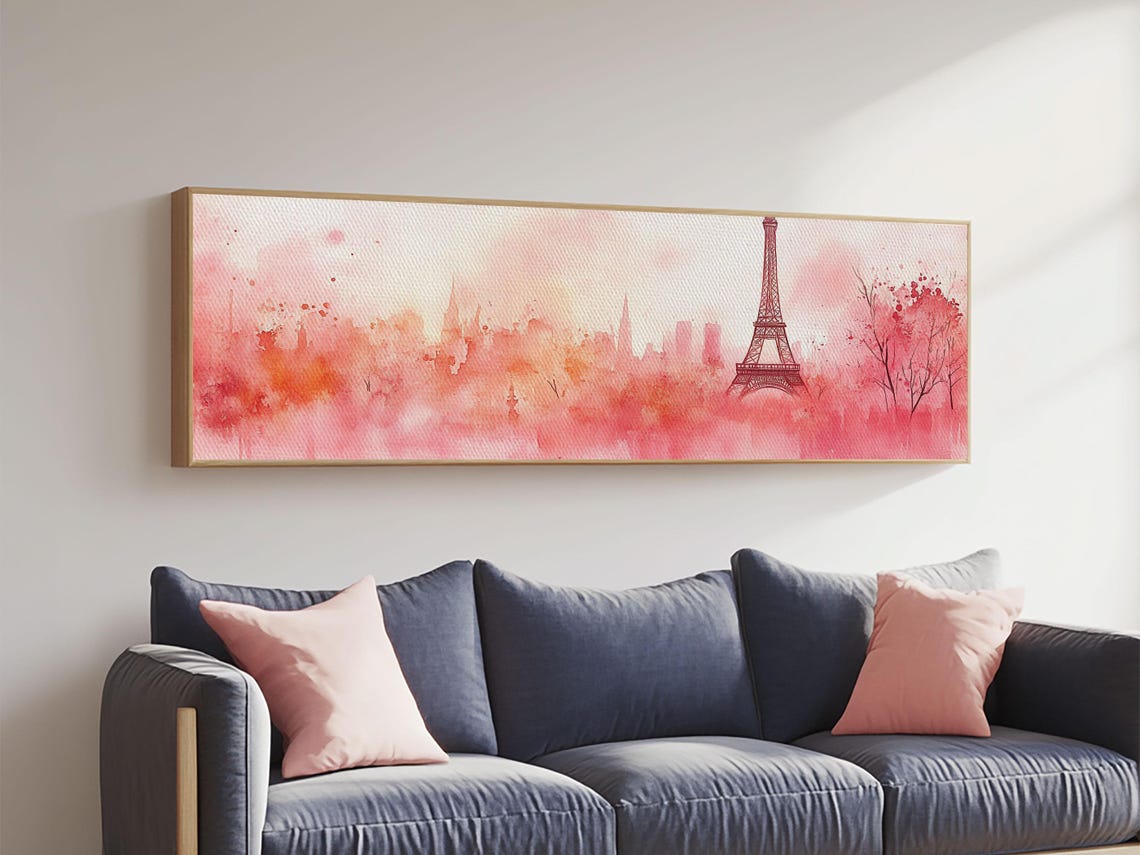 Paris Eiffel Tower Blush Pink Watercolor Skyline Travel Poster - Image 5