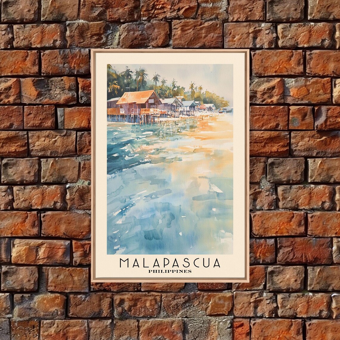 Malapascua Philippines Stilt Houses Over Sea Palm Trees Watercolor Poster - Image 6