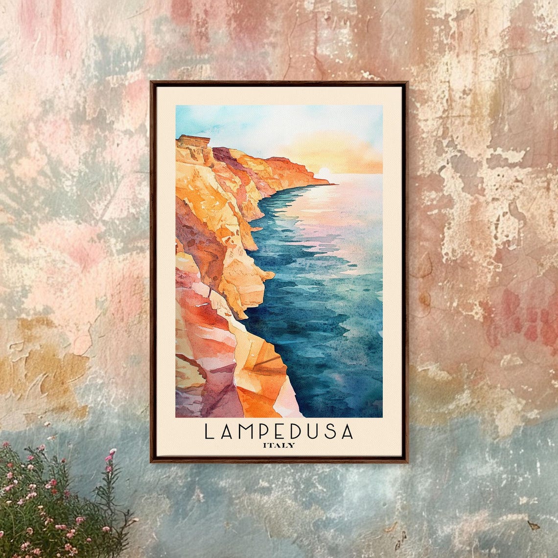 Lampedusa Italy Sunset Cliffs Golden Coastline Watercolor Poster - Image 4