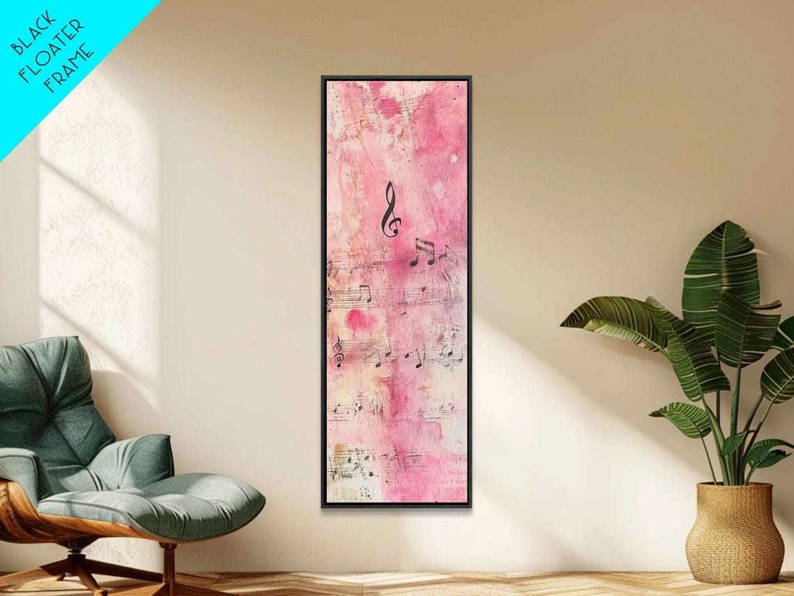 Treble Clef And Music Notes Pink Watercolor Rustic Music Wall Art - Image 5