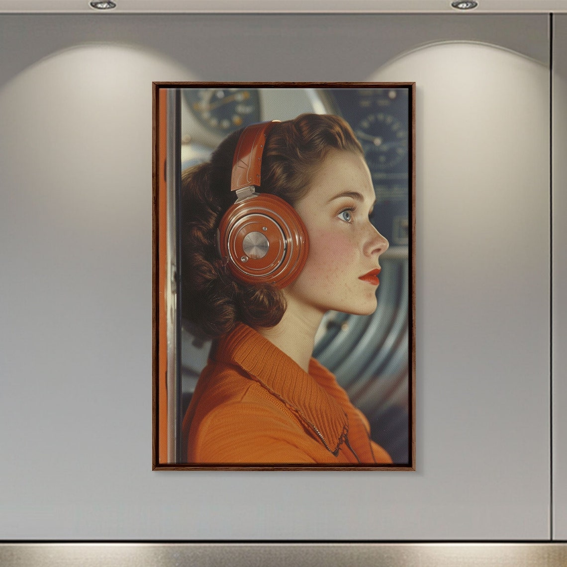 Retro Space Age Woman Headphones Cockpit 1950s Sci Fi Wall Art - Image 5