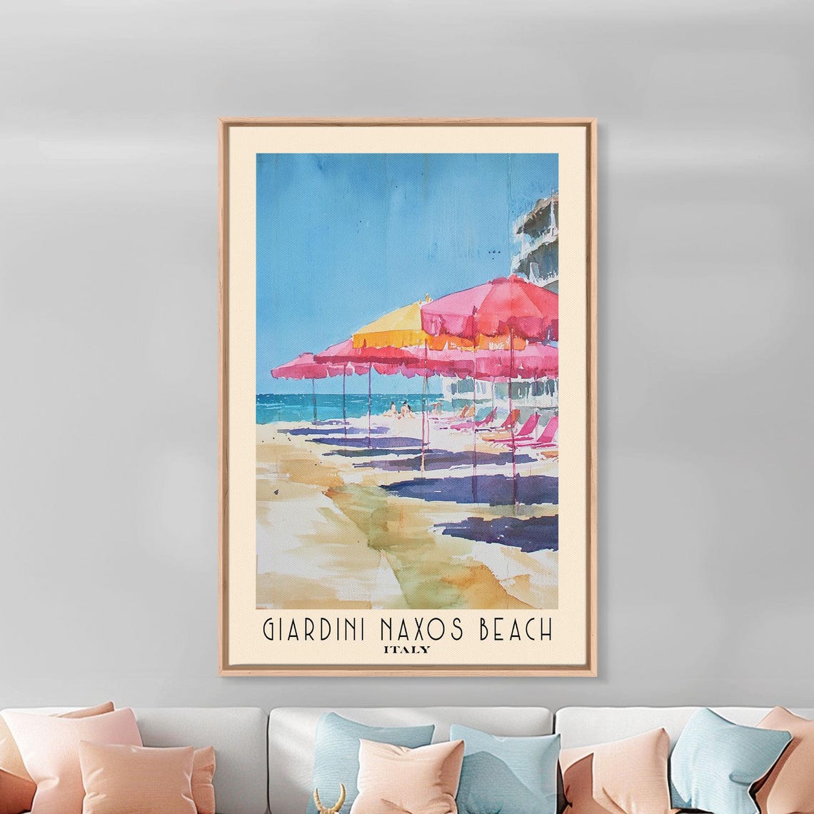 Giardini Naxos Beach Italy Colorful Umbrellas Sicily Coast Poster - Image 3
