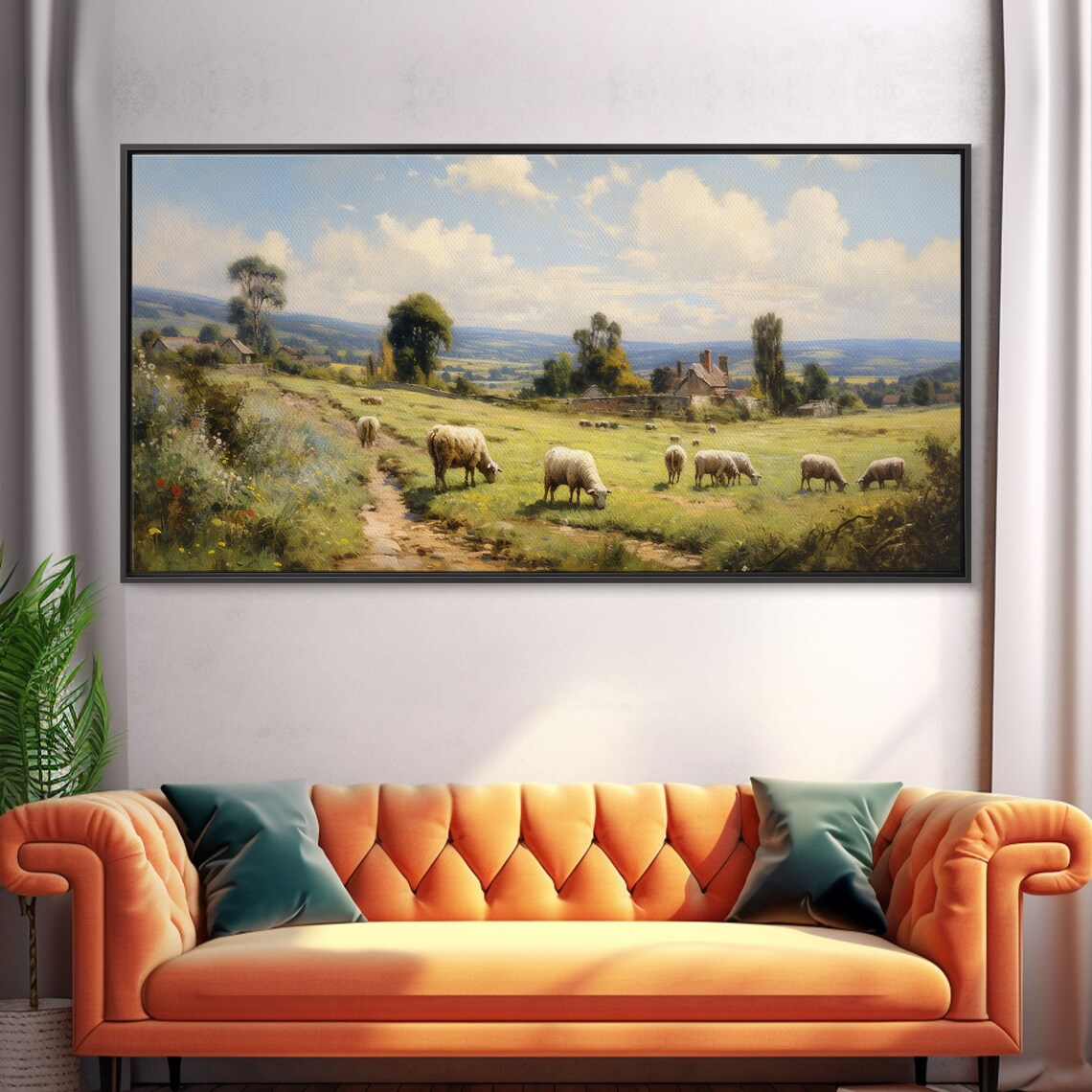 Sheep Countryside Farmhouse Landscape Art Print - Image 5