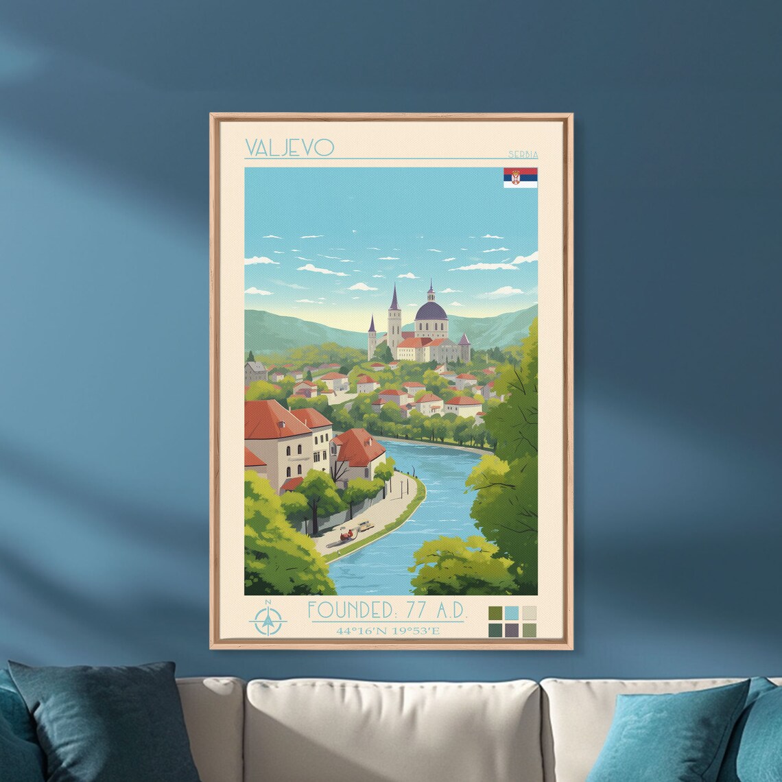 Valjevo Serbia Riverside Old Town Church Dome View Travel Poster
