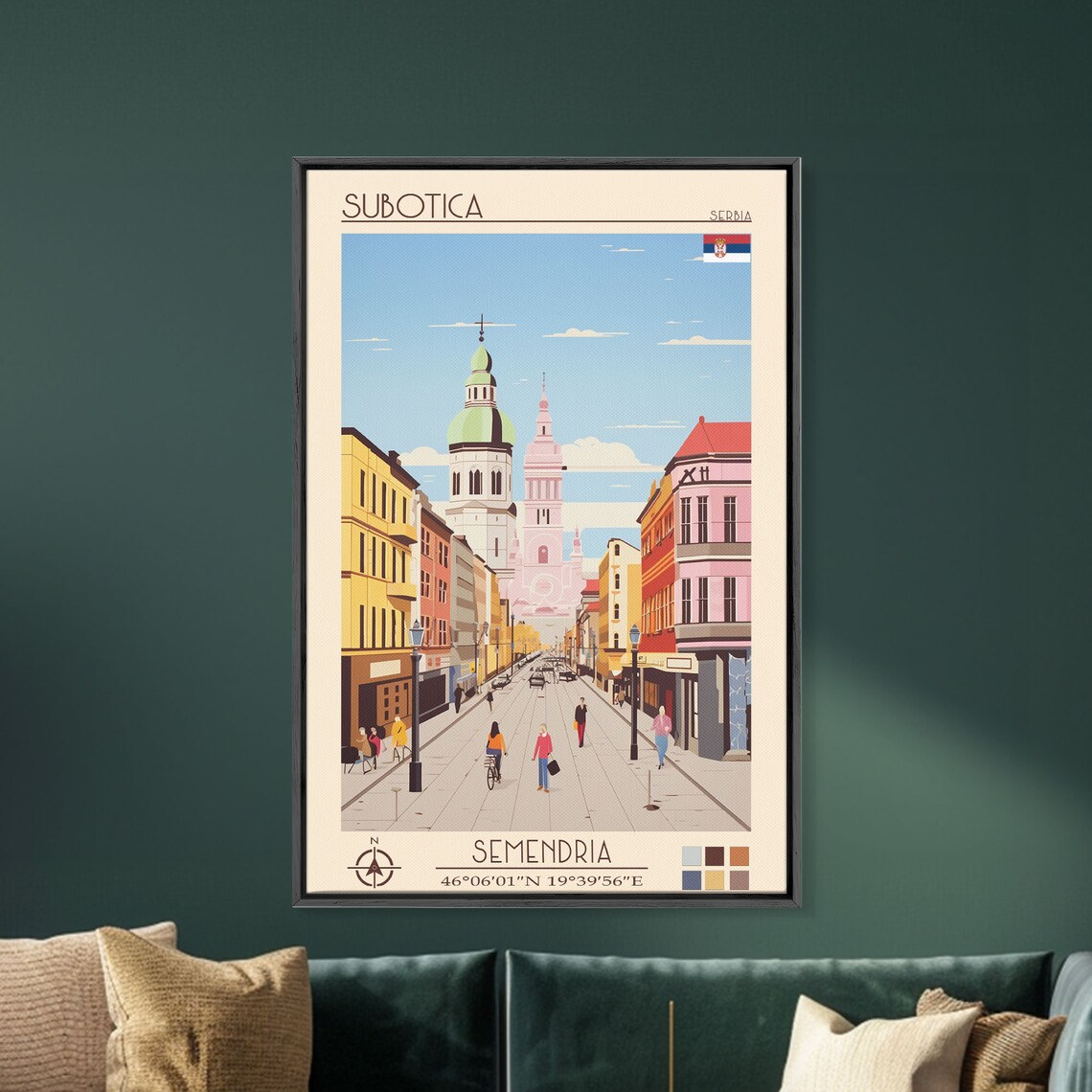 Subotica Serbia Colorful Main Street Church Towers View Travel Poster - Image 3