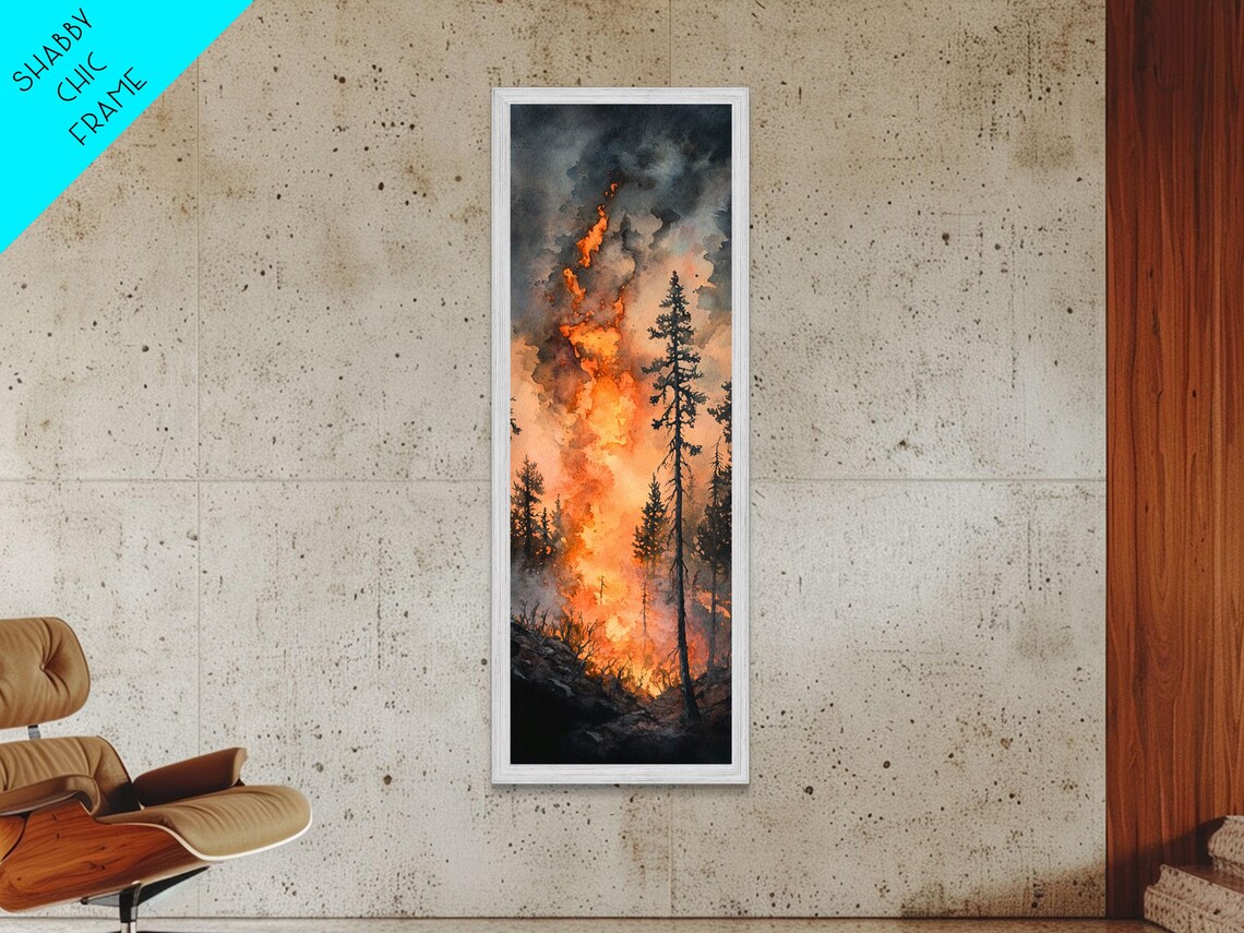 Fiery Forest Flames Print Dark Moody Art Forest Fire Scene Dramatic Wall Art Wabi Sabi Wall Art Above Bed Decor Rustic Wall Art