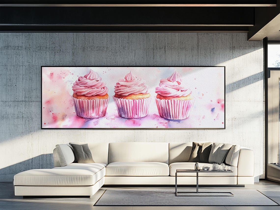 Elegant Cupcakes Print Horizontal Wall Art Wabi Sabi Art Pink Wall Kitchen Decor Minimalist Bakery Prints - Image 5