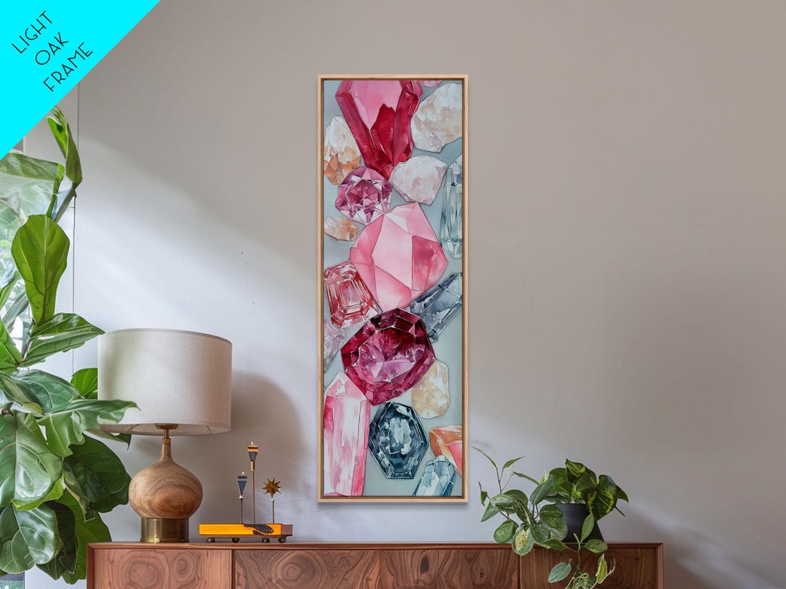 Pink And Blue Gemstones Watercolor Crystal Abstract Luxury Wall Art - Image 2