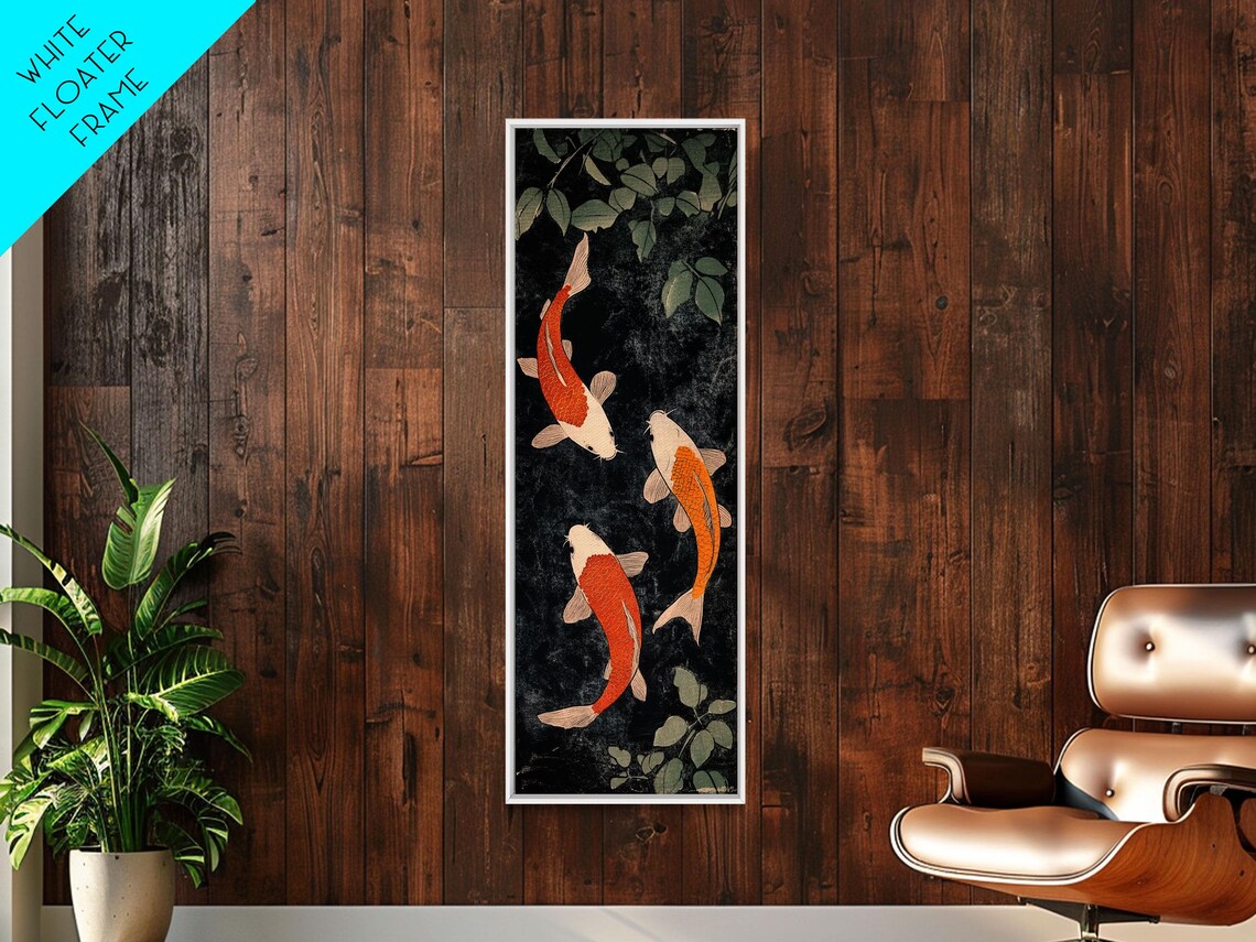 Three Koi Fish Black Pond Green Leaves Japanese Style Painting Poster - Image 6