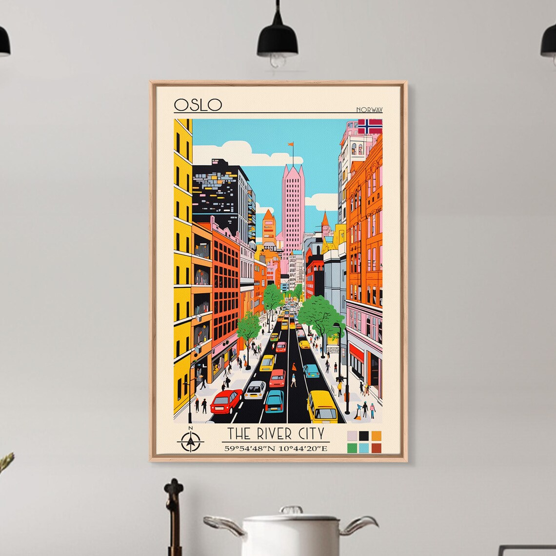 Oslo Norway Colorful Downtown Street Skyline Day View Travel Poster - Image 3
