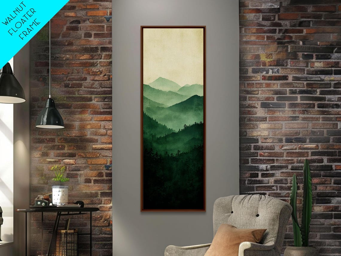 Misty Green Mountain Layers Watercolor Serene Forest Peaks Art Poster - Image 3