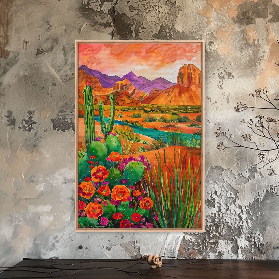 Southwest Desert Cactus Sunset Orange Mountains Landscape Wall Poster - Image 3