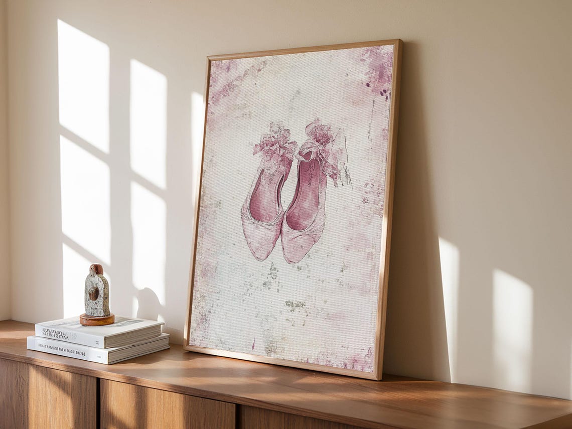 Pink Ballet Slippers Watercolor Romantic Dancer Wall Art Print - Image 3